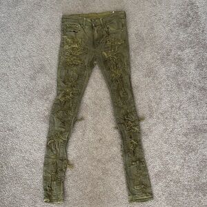 MNML Olive Distressed Skinny Jeans